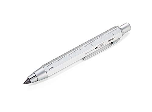TROIKA ZIMMERMANN 5,6 BLEISTIFT- PEN56/SI Fallminen-Stift (5,6 mm HB-Mine) - Zentimeter-/Zoll-Lineal - 1:20m/1:50 m Skala - Anspitzer - Messing - lackiert - silber von TROIKA
