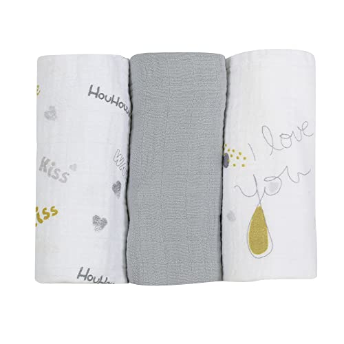 Trois Kilos Sept - Babywindeln, Öko-Tex-Zertifiziert, 70 x 70 cm, Motiv I Love You, 3 Stück von Trois Kilos Sept