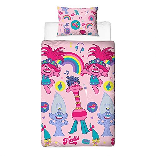 Trolls 2 Bettwäsche-Set mit Kissenbezug, für Einzelbett, Welttour-Design, Rosa von Trolls