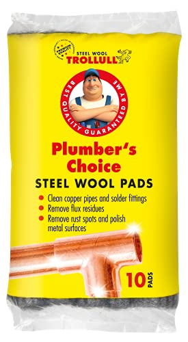 TROLLULL Plumber‘s Choice Stahlwolle, reinigt Kupferrohre und -armaturen, Messing- und Aluminiumoberflächen, entfernt Oberflächenrost, 10 Pads TROLLULL Plumber‘s Choice Stahlwolle, reinigt Kupferrohre und -armaturen, Messing- und Aluminiumoberflächen, entfernt Oberflächenrost, 10 Pads von Trollull
