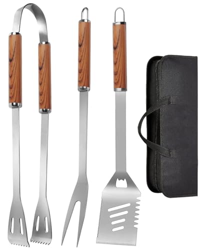 Grillbesteck Set, 3-teilig Edelstahl Grill Zubehör mit Tragetasche, Umfassendes Grillbesteck für das Grillen im Freien, Camping, Grillzubehör BBQ, Professionelle Grillzubehör für Männer Frauen von Trongle