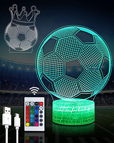 Trongle Fußball-Nachtlicht, 16 Farben und 4 Modi, 3D Optische Lampe Illusion Kinder-Nachtlicht Lampe, Fern- und Berührungssteuerung, Thanksgiving, Fußballgeschenke für Jungen Mädchen von Trongle