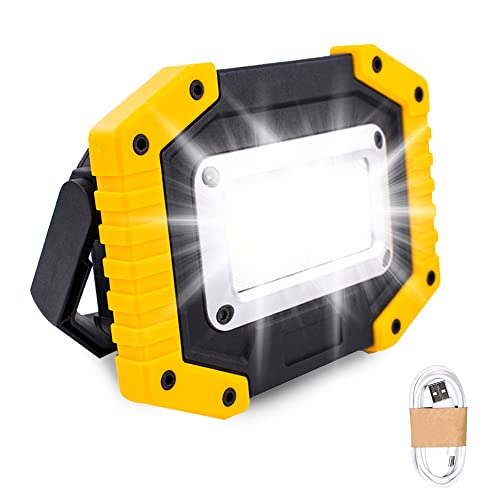 Trongle Wiederaufladbare LED-Arbeitsscheinwerfer, 30-W-Flutlicht-Batteriesicherheitsleuchte 3 Modi COB-Campingleuchten mit USB Wasserdicht für Garage, Angeln (Batterie enthalten) von Trongle