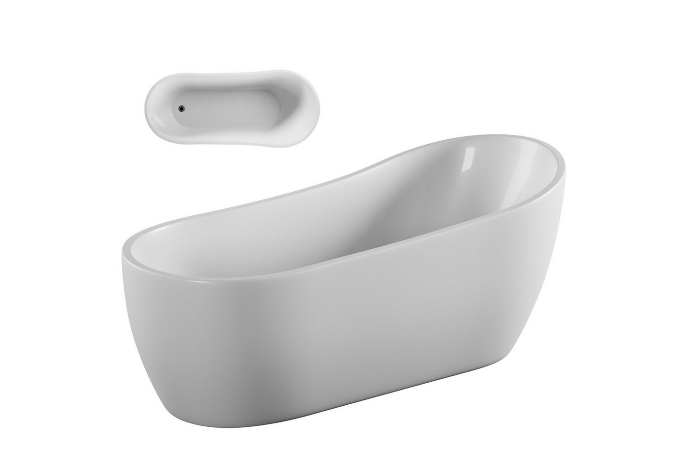 TroniTechnik Badewanne Freistehende Badewanne KASOS, 170 x 80 x 72cm (L x B x H), (1-tlg), glasfaserversärktes Acryl, Überlauf-Ablauf und Push-to-open Abfluss von TroniTechnik