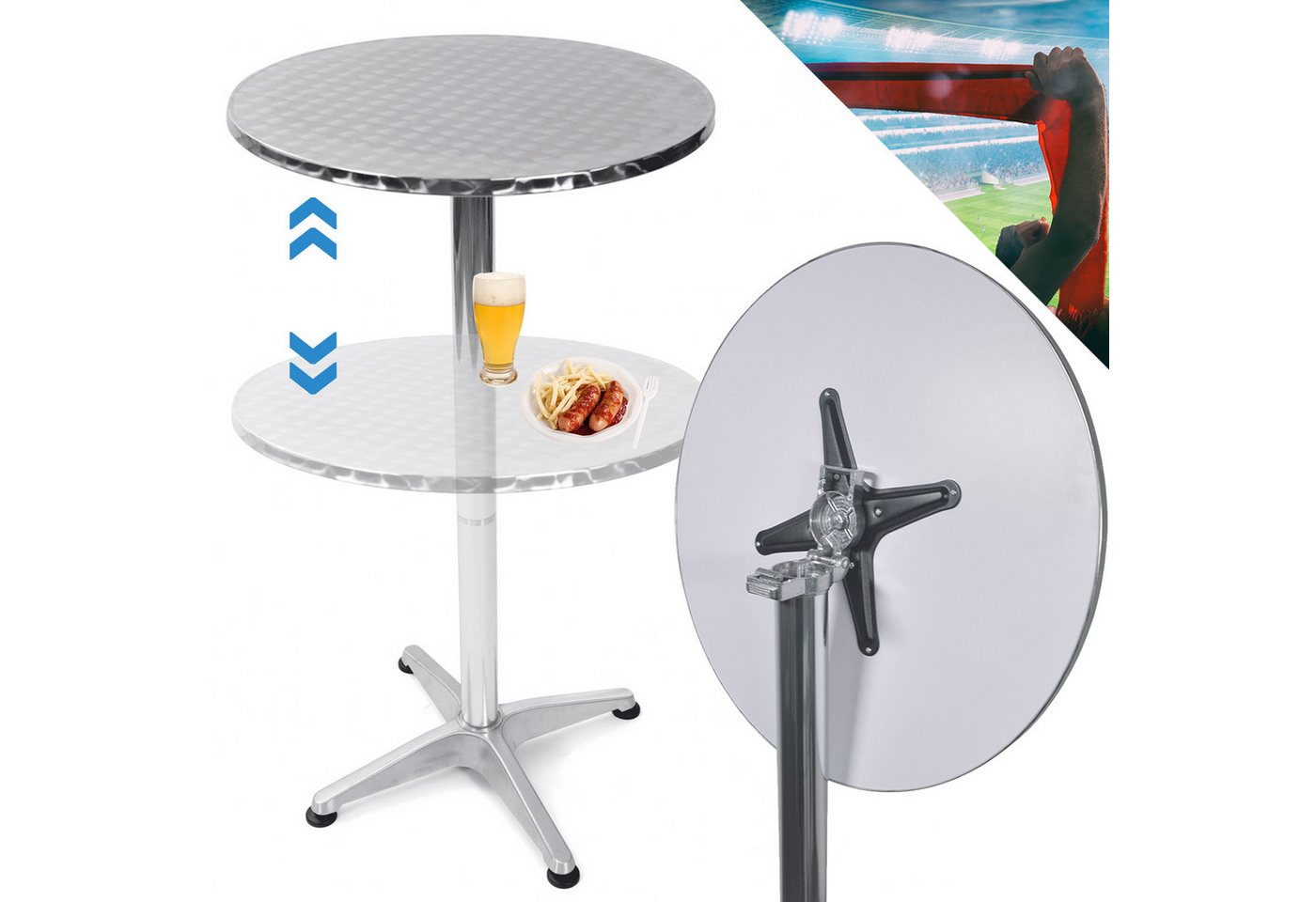 TroniTechnik Klapptisch Stehtisch Bistrotisch klappbar Ø 60cm, Aluminium und Edelstahl (in Weiß aus Aluminium, für Terrasse, höhenverstellbar bis 110cm), 2in1 Ø 60cm, wetterfest von TroniTechnik