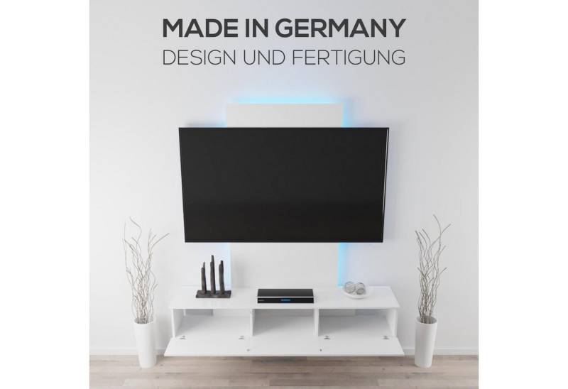 TroniTechnik Lowboard TV Board Velan (140cm x 38,5cm x 26cm) (Optimal für Ihre Multimedialandschaft, Melaminbeschichtete Spanplatte), Vorgebohrte Führungen für Kabel, inkl. LED-Beleuchtung von TroniTechnik