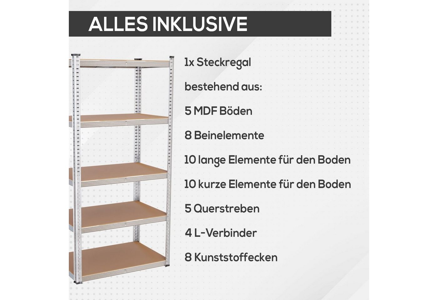 TroniTechnik Regal Schwerlastregal mit 5 Holzböden, edel verzinkt, Standregal, als Werkbank nutzbar, variable Montage inkl. MFD-Platten und Querstreben, 875kg Belastbarkeit, verzinkte Metallstreben, Wandmontage möglich von TroniTechnik