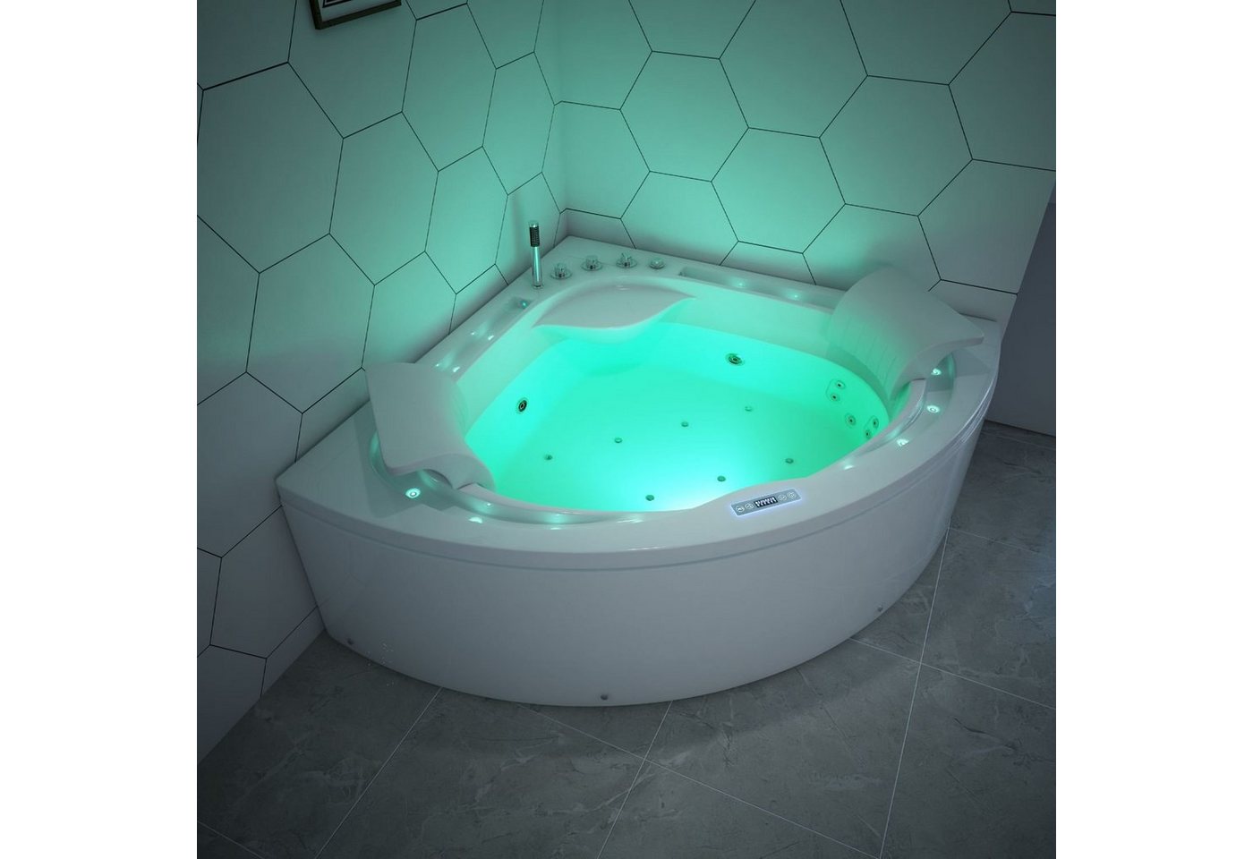 TroniTechnik Whirlpool-Badewanne ANDROS, 160 cm x 160 cm, Whirlpoolpumpe, 1-2 Personen, (inkl. Zubehör, vormontierte Badewanne mit Unterwasser LED), Premium Whirlpoolpumpe, Unterwasser LED, Massagedüsen von TroniTechnik