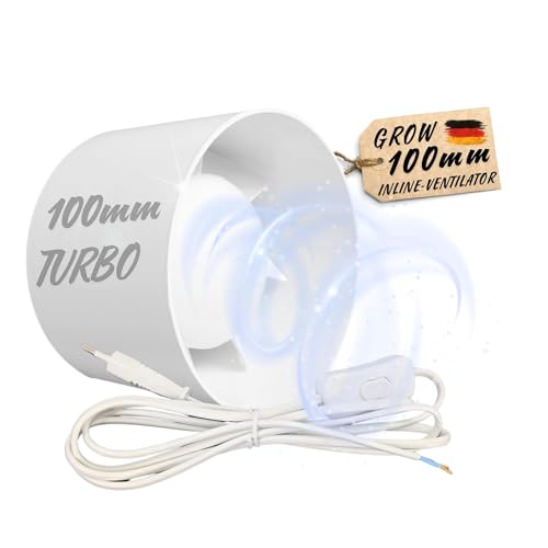 TronicXL 100mm Grow Lüfter Zuluft Abluft Inline Ventilator mit Kabel Stecker Schalter 230V für Steckdose Kanal Abluftventilator Rohrlüfter für Homebox Growbox Growschrank Set Belüftung Grower von TronicXL