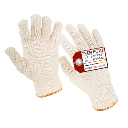 TronicXL 12 Paar Dünne Grobstrick Arbeitshandschuhe Mechanikerhandschuhe Montagehandschuhe Stoffhandschuhe Grobstrickhandschuhe weiß rot von TronicXL
