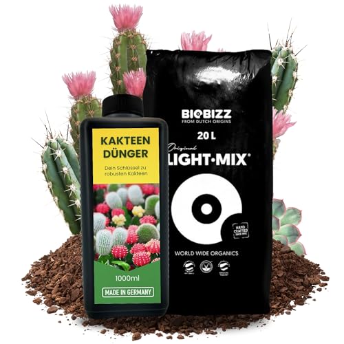 TronicXL 1L Kakteendünger + 20 Liter Erde Sukkulentendünger Universal Kakteen Sukkulenten Dünger flüssig 1000ml Flüssigdünger 1 Liter Kaktusdünger Kaktus Sukkulentenerde Kakteenerde von TronicXL