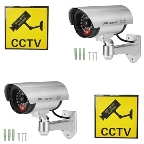 TronicXL 2 Stück Dummy Cam I Kameraattrappe Überwachungskamera Attrappe CCTV mit Warnaufkleber und Blinkender LED IR Fake für Innen- und Außenbereich von TronicXL