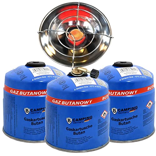 TronicXL 2in1 Gaskocher + Mobile Heizung I Notheizung I Gas Camping Heizung Kocher Heizstrahler Gasheizung Campingkocher Gaskocher für Gasflasche mit 3x 500g Kartusche Set von TronicXL