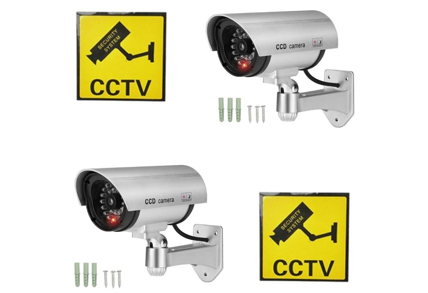 TronicXL 2x Dummy Cam Kamera attrappe mit Außen Outdoor Außenbereich Aussen Überwachungskamera Attrappe (Innenbereich, Außenbereich, 2-tlg., 2 x Dummy cam, blinkende LED CCTV Fake Einbruchschutz) von TronicXL