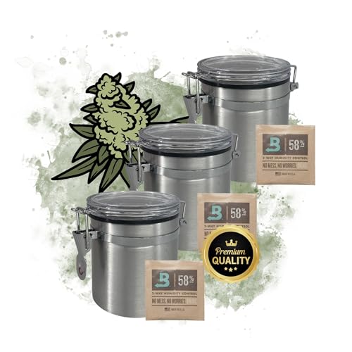 TronicXL 3 Stück Premium Weed Aufbewahrung Aufbewahrungsdose 250ml luftdicht kompatibel mit Boveda + Pack 58% Größe 8 Grow Ernte Dose Behälter Vorratsdose Metall Container Stash Box von TronicXL