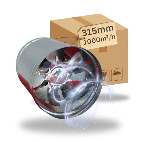 TronicXL 315mm Premium Industrie Axial Rohrlüfter Metall Abluftventilator Lüfter Zuluft Abluft Rohrventilator Abluftlüfter Stahl Kanallüfter für Dauerbetrieb Gebläse Kanalgebläse FAN von TronicXL