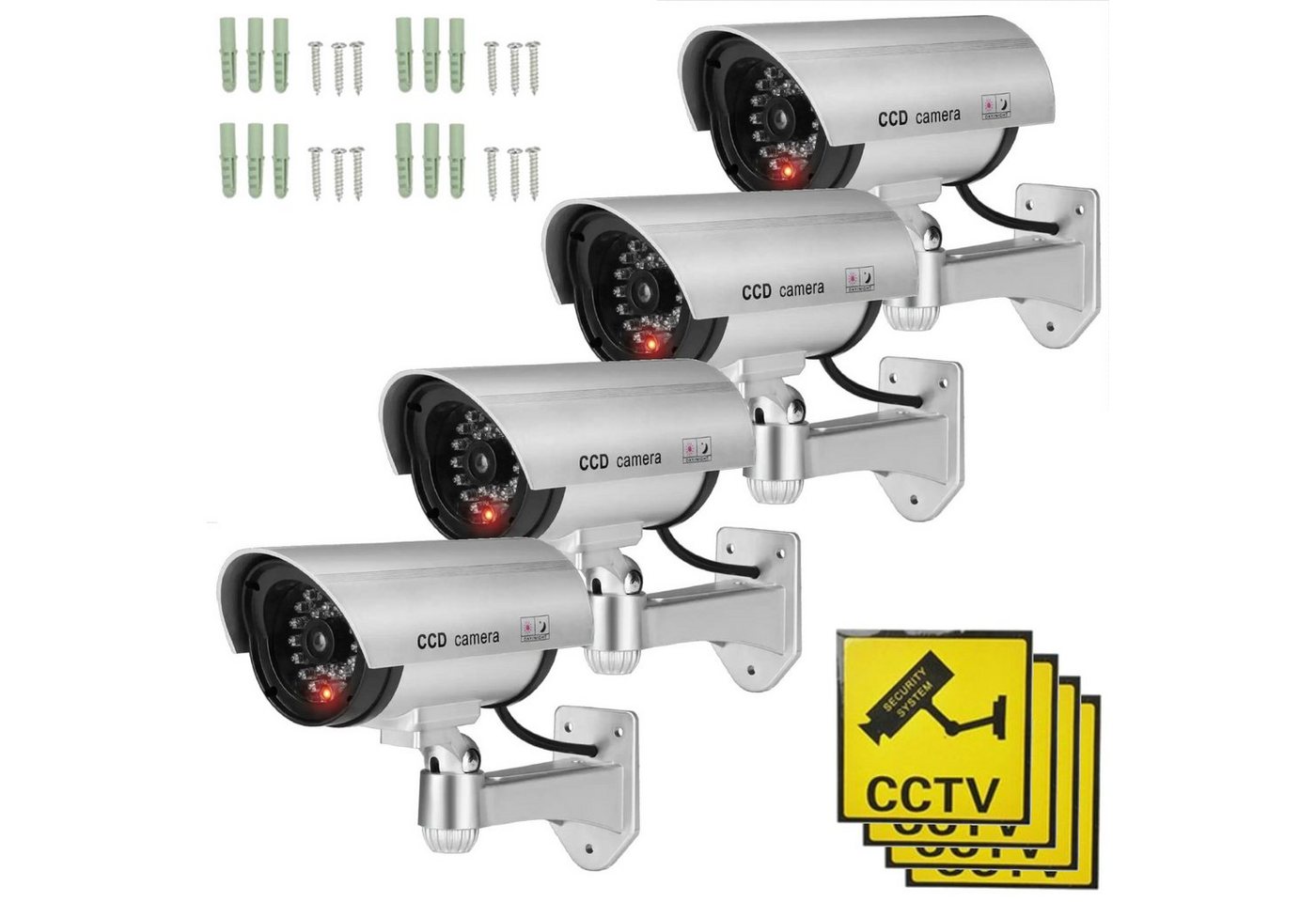 TronicXL 4x Dummy Cam Kamera attrappe CCTV Außen Innen Outdoor Wand Fake silber Überwachungskamera Attrappe (Innenbereich, Außenbereich, 4-tlg., Kameraaattrappe mit blinkender LED Außen) von TronicXL