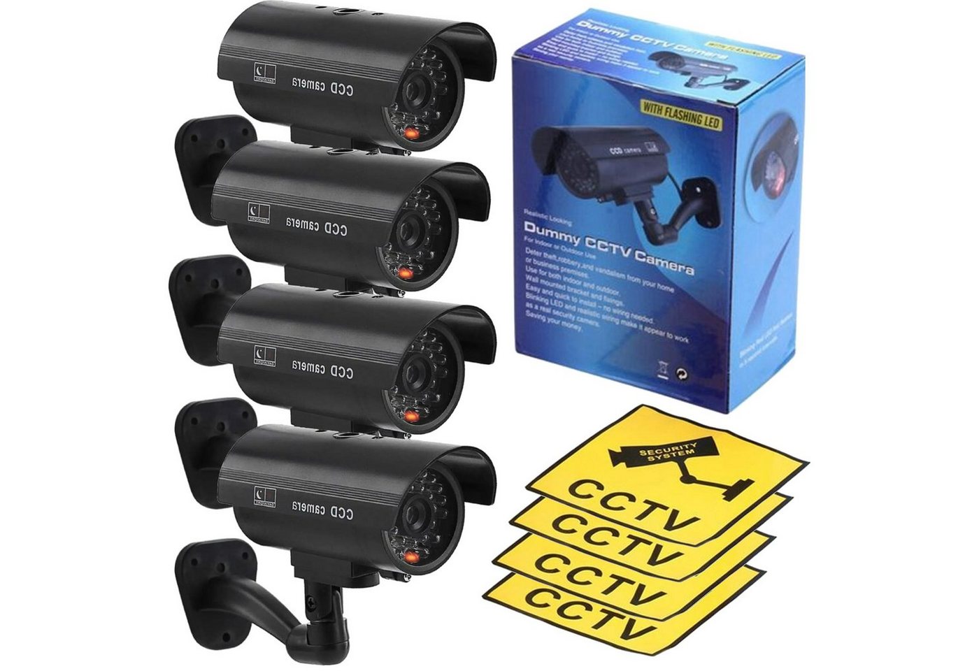 TronicXL 4x Dummy Kamera schwarz Attrappe Aussenbereich Kameraattrappe Fake Überwachungskamera Attrappe (Innenbereich, Außenbereich, Set, 4-tlg., blinkende LED I Außenbereich Outdoor Aussen) von TronicXL