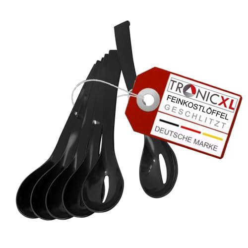 TronicXL 6 Stück Feinkostlöffel SAN Kunststoff geschlitzt spülmaschinenfest Abtropflöffel Schaumlöffel Löffel Löffelsieb Schaumkelle Abseihlöffel Abtropf Servierlöffel Sieblöffel schwarz SUN von TronicXL