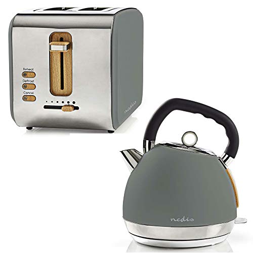 TronicXL Design Frühstücksset Toaster + Wasserkocher Holz Design + Edelstahl grau von TronicXL