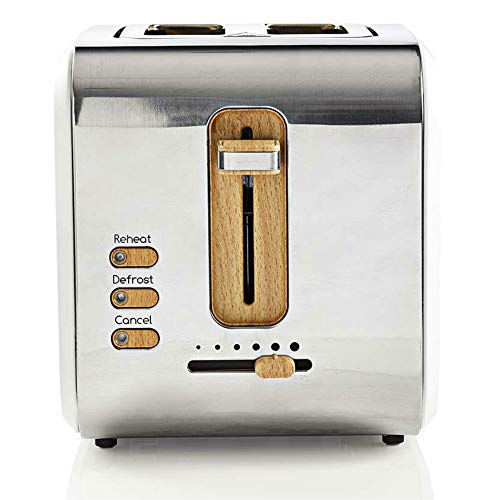 TronicXL ECO Toaster Holz Design Applikationen weiß silber - Soft-Touch - 6-Stufen - 900W - Designer Retro Holzdesign von TronicXL