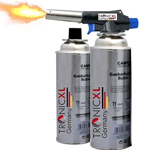 TronicXL Lötbrenner + 2 Kartuschen Aufsatz für Butan Gas Kartuschen - Löt brenner Gasbrenner Gasanzünder Lötlampe mit Piezozündung Bajonett Anschluss Set TronicXL Lötbrenner + 2 Kartuschen Aufsatz für Butan Gas Kartuschen - Löt brenner Gasbrenner Gasanzünder Lötlampe mit Piezozündung Bajonett Anschluss Set von TronicXL