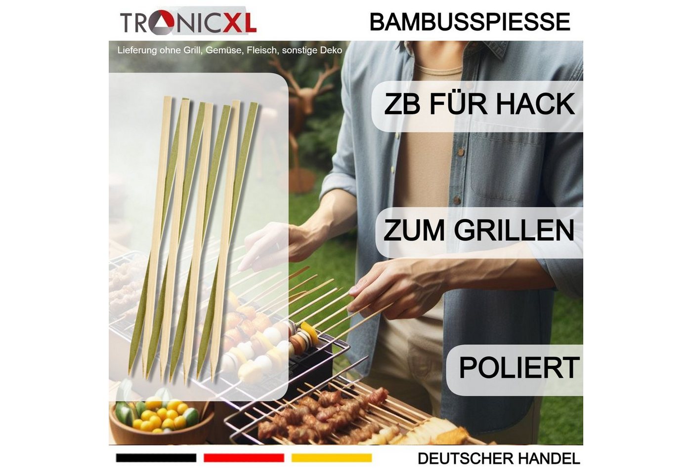 TronicXL Schaschlikspieße 200 x Flachspieß Flache Bambusspieße Holzspieße Holz Spieß Grillen BBQ (200-St), Angespitzt von TronicXL