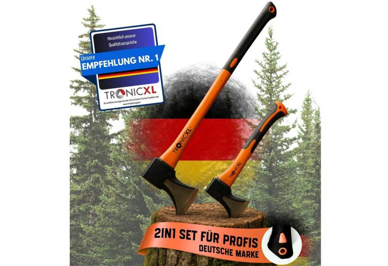 TronicXL Spaltaxt Axt Beil Set ergonomischer Handgriff Gummischutz Universal Spaltaxt, (2-St), Spaltbeil Holzspalter für Garten Forst Camping Survival von TronicXL