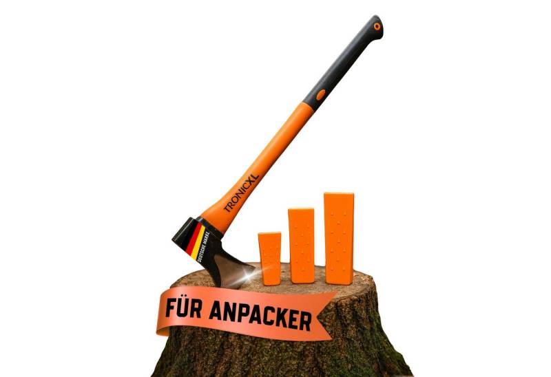 TronicXL Spaltaxt Fiberglas Spaltaxt Stahl Axt mit langem Stiel Fällkeile Spaltkeile Set, 88 cm Länge, (Holz machen, 1-St., Profi Forst), Fällkeile Brennholz Holz spalten fällen von TronicXL