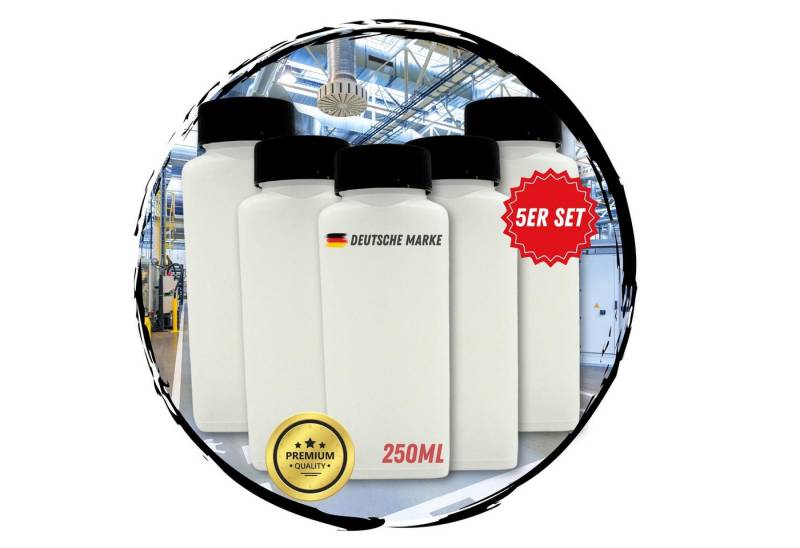 TronicXL Transportbehälter 5 Stück 250ml Leerflasche Plastikflasche Flasche 0,25 Liter Kunststoff, (5-St., mit Deckel), RD40 Gewinde Vierkantflasche HDPE zum befüllen leere Flasche von TronicXL