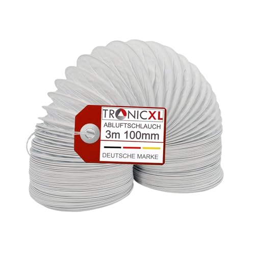 TronicXL PVC Abluftschlauch 100mm 3m für Trockner I Schlauch für 100er Klimaanlage Wäschetrockner Dunstabzugshaube Abluft Trocknerzubehör Ø 100 / 102mm Lüftungsschlauch von TronicXL