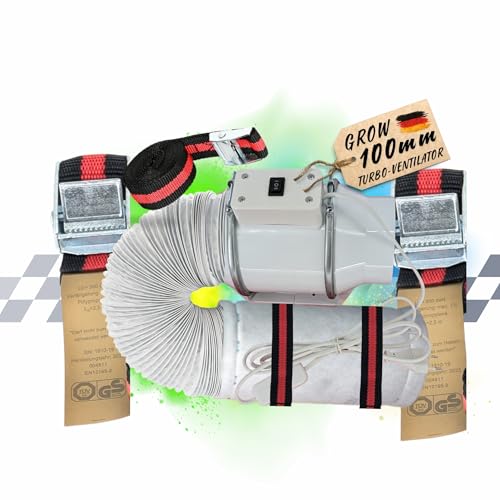 TronicXL Turbo Abluft Set Grow 100mm leise mit Aufhängung Belüftungsset für Growbox Aktivkohlefilter Lüfter Abluftlüfter Abluftschlauch mit Kabel Schalter kompatibel mit Homebox Spiderfarmer etc von TronicXL