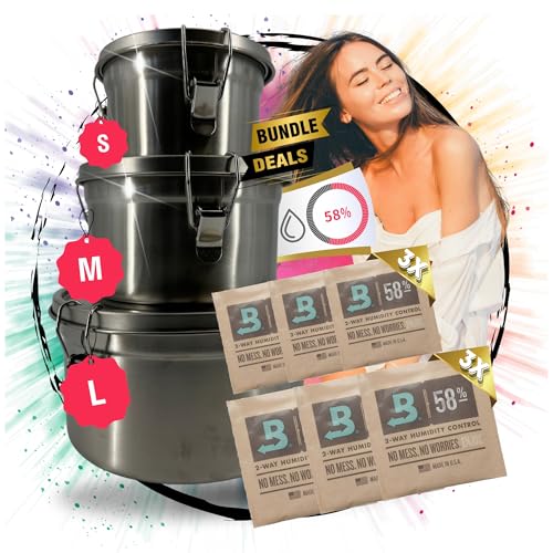 TronicXL XXL Set Kräuter Aufbewahrungsdose luftdicht kompatibel mit Boveda + Pack 58% Grow Aufbewahrung Ernte Dose von TronicXL