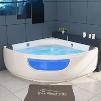 Eckbadewanne mit Whirlpool 150x150cm mit Sitz Acrylwanne für zwei Personen, Eck-Badewanne mit Armatur, freistehend und vormontiert Indoor von Tronitechnik