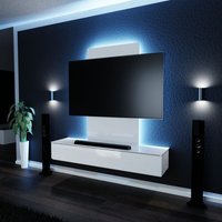 TV-Lowboard tv Möbel hängend mit LED-Beleuchtung Wohnschrank Wohnzimmer Schrankwand Wohnwand Mediawand Hochglanz weiß 160cm x 38,5cm - Tronitechnik von Tronitechnik