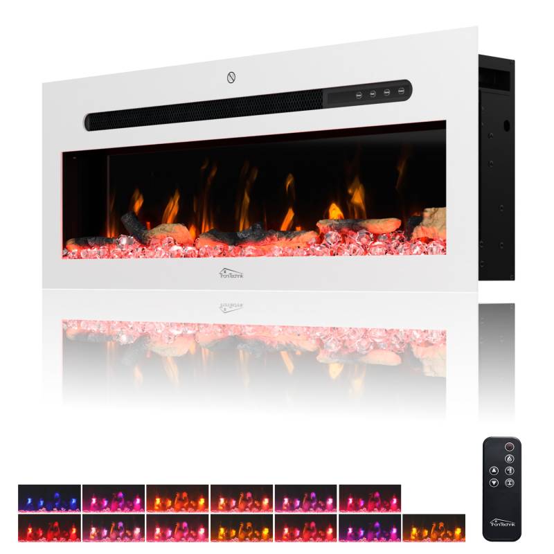 Wandkamin CALDERA 92 cm inkl. Kristalle 900/1800W weiß von Tronitechnik