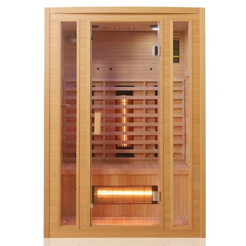 Tronitechnik® Infrarotkabine Infrarotsauna Manila 130cm x 100cm 1-2 Person aus Hemlock Holz mit 6X Vollspektrumstrahler, LED-Farblicht, Bluetooth, FM,MP3,USB von Tronitechnik