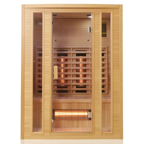 Tronitechnik® Infrarotkabine Infrarotsauna Manila 140cm x 100cm 1-3 Person aus Hemlock Holz mit 7X Vollspektrumstrahler, LED-Farblicht, Bluetooth, FM,MP3,USB von Tronitechnik