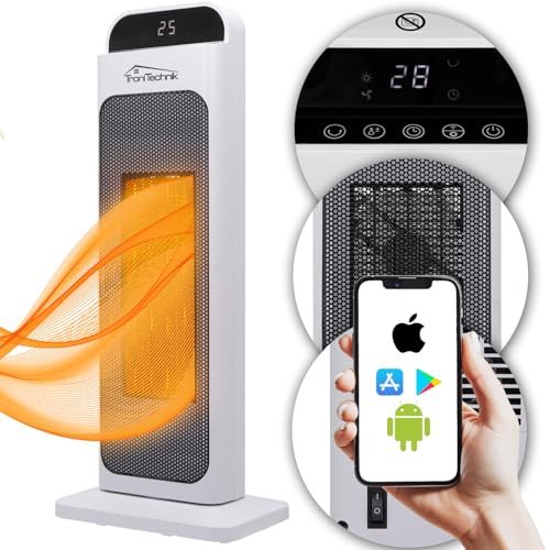 Tronitechnik® Turm-Keramik-Heizer 2000 Watt WiFi/APP gesteuert, Elektro-Heizer, Heizlüfter, PTC Keramikheizelement mit Fernbedienung, Oszillation, Timer, Kippsicherung, LCD Display von Tronitechnik