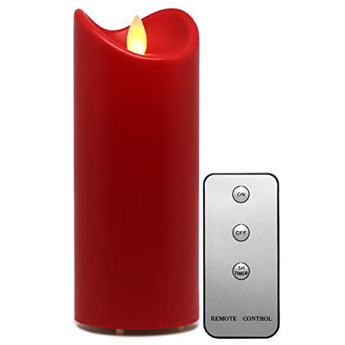 Tronje LED Outdoor Kerze - 18cm Stumpenkerze Rot mit Timer u. Fernbedienung - bewegliche Flamme - IP44 UV Hitzebeständig von Tronje