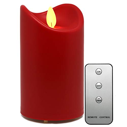 Tronje LED Outdoor Kerze - 13cm Stumpenkerze Rot mit Timer u. Fernbedienung - bewegliche Flamme - IP44 UV Hitzebeständig von Tronje