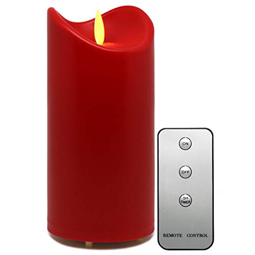 Tronje LED Outdoor Kerze - 15cm Stumpenkerze Rot mit Timer u. Fernbedienung - bewegliche Flamme - IP44 UV Hitzebeständig von Tronje