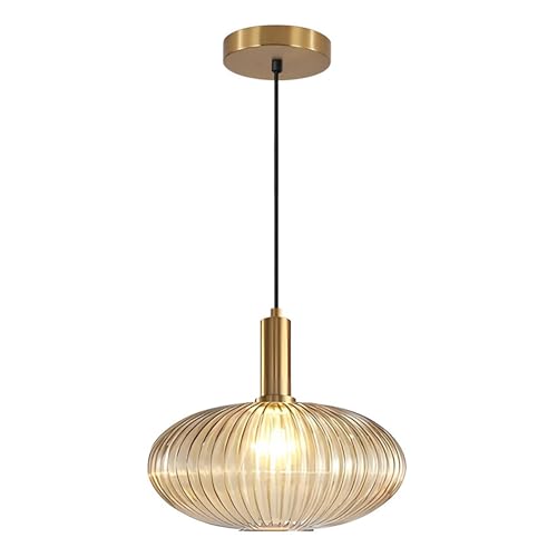Tropibed Industrielle Vintage Pendelleuchte, e27 Glas Hängelampe, Lampenschirm aus Gestreiftem Glas Retro Deckenleuchte Hängelampe für Esszimmer Schlafzimmer Küchen Kronleuchter (Bernstein, 30cm) von Tropibed
