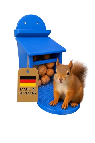 Eichhörnchen Futterbox - Eichhörnchen Futterstation - Wetterfest aus Kunststoff - Futterautomat/Futterspender für Eichhörnchen (Blau) von TropicShop