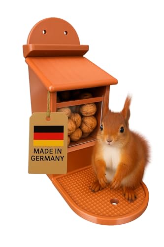 Eichhörnchen Futterhaus Braun – Wetterfest & Stabil mit Kunststoffscheibe, Belüftetem Futterreservoir & Rutschfester Sitzfläche – Sicher & Langlebig für Garten & Balkon (Braun) von TropicShop