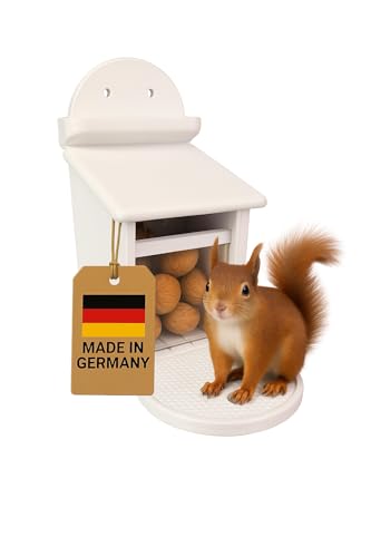 Eichhörnchen Futterhaus Wetterfest - Stabile Bauweise mit Kunststoffscheibe, Belüftetes Futterreservoir & rutschfeste Sitzfläche – Sicher & Langlebig (Nature Weiss) von TropicShop