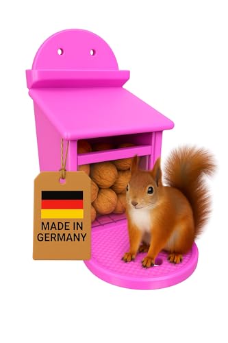Eichhörnchen Futterbox - Eichhörnchen Futterstation - Wetterfest aus Kunststoff - Futterautomat/Futterspender für Eichhörnchen (Pink) von TropicShop