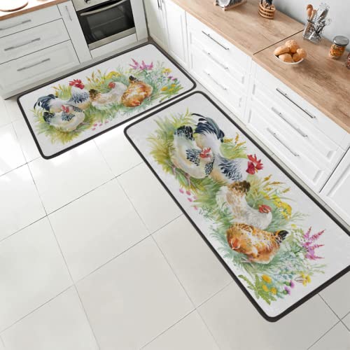 2-teiliges Küchenteppich-Set mit Hahn, rutschfest, waschbar, für die Küche, Bodenmatte, Läufer für Waschküche, Schlafzimmer, Innenbereich, Teppich von TropicalLife