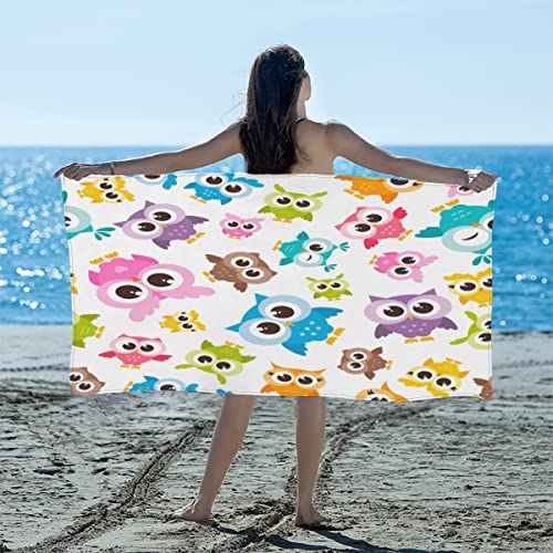 Buntes Strandtuch mit Eulenmotiv, Mikrofaser, sandfrei, schnell trocknend, leicht, übergroße Handtücher für Schwimmbad, Camping, 78,7 x 154,9 cm von TropicalLife