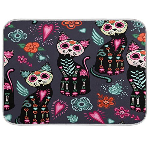 Day of The Dead Sugar Skull Highly Absorbent Dish Drying Mat Heat Resistant Dish Drainer Mat for Kitchen Countertop Dining Table, 18" x 24" von TropicalLife